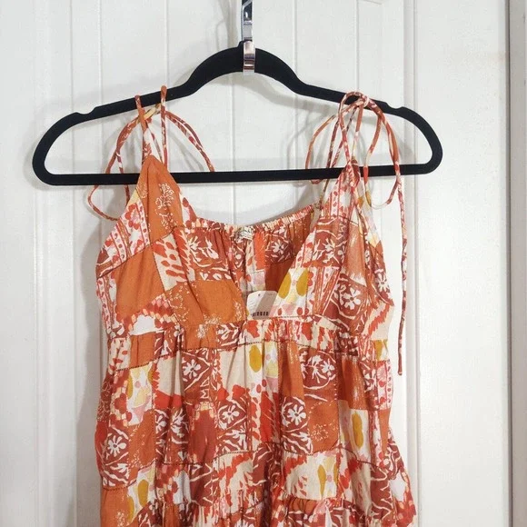 Free People Patch It Up Trapeze Slip Dress Womens S Orange Floral Sleeveless New - Picture 3 of 8